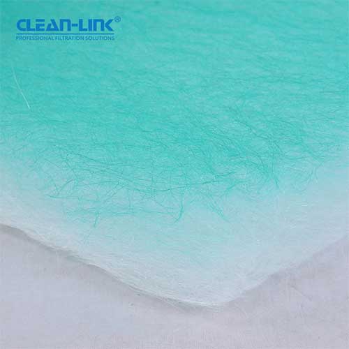 CleanLink's fiberglass air filter media material shows in close look, with green color on top and white color at the bottom