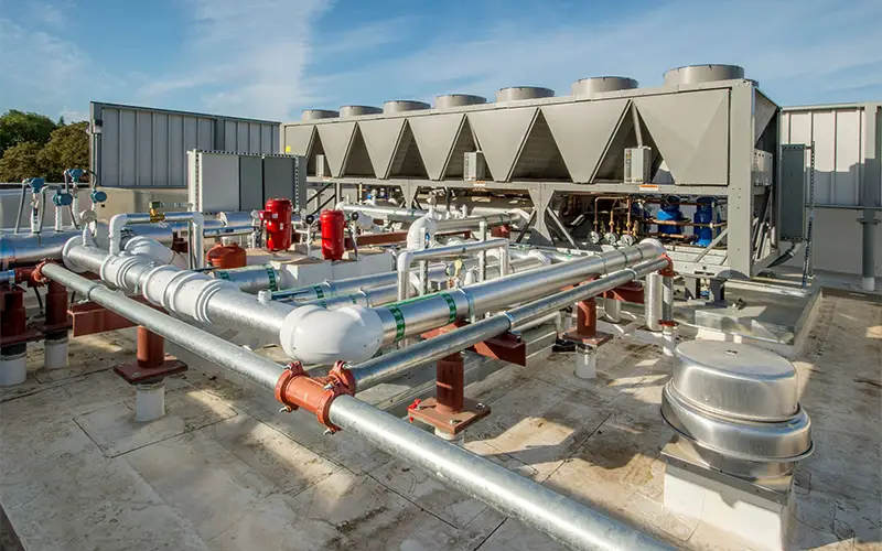 HVAC system containing MERV11 air filters on the rooftop.